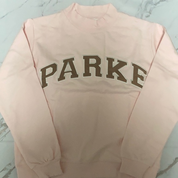 Parke Tops - Parke Pink Mock Neck Sweatshirt Brown Varsity lettering size XXL